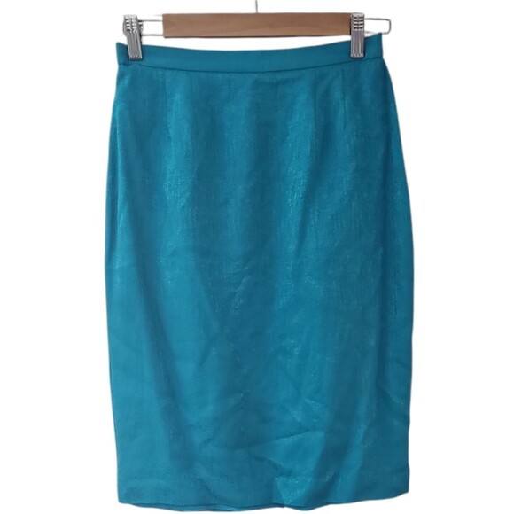Unknown Dresses & Skirts - Vintage 80s Turquoise 100% Silk Pencil Skirt Sz 8P Midi Retro Glam Sophisticated